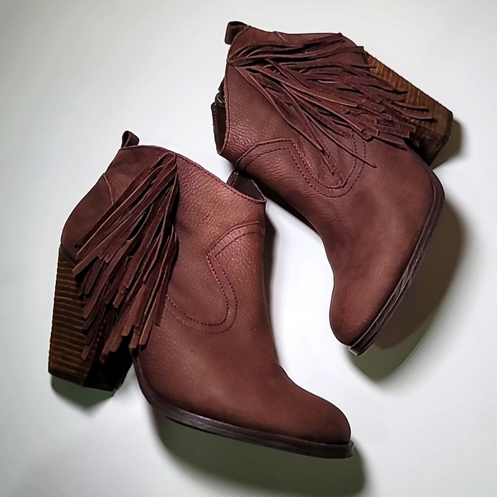 Vince Camuto Brown Ankle Boots with Fringe